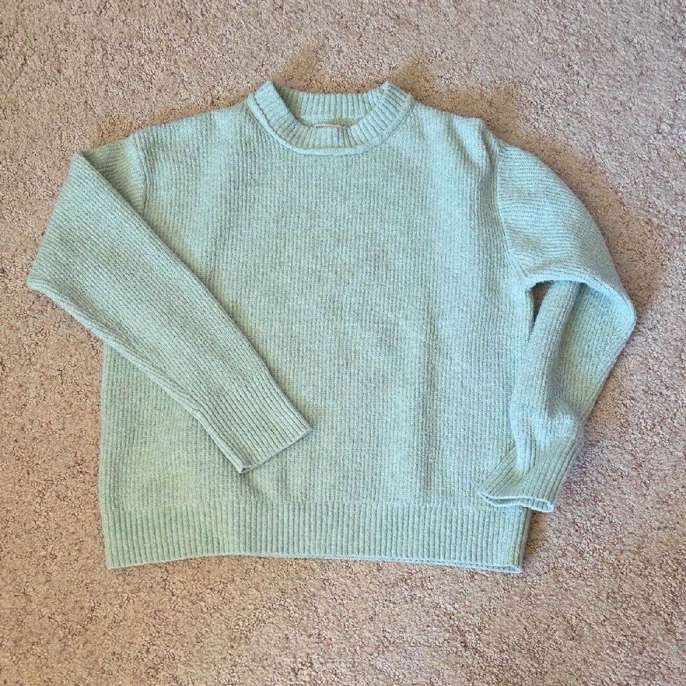 American Eagle Outfitters Waffle Light Green Crew Neck Sweater